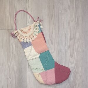 Patchwork Christmas Stocking with Lace Trim
